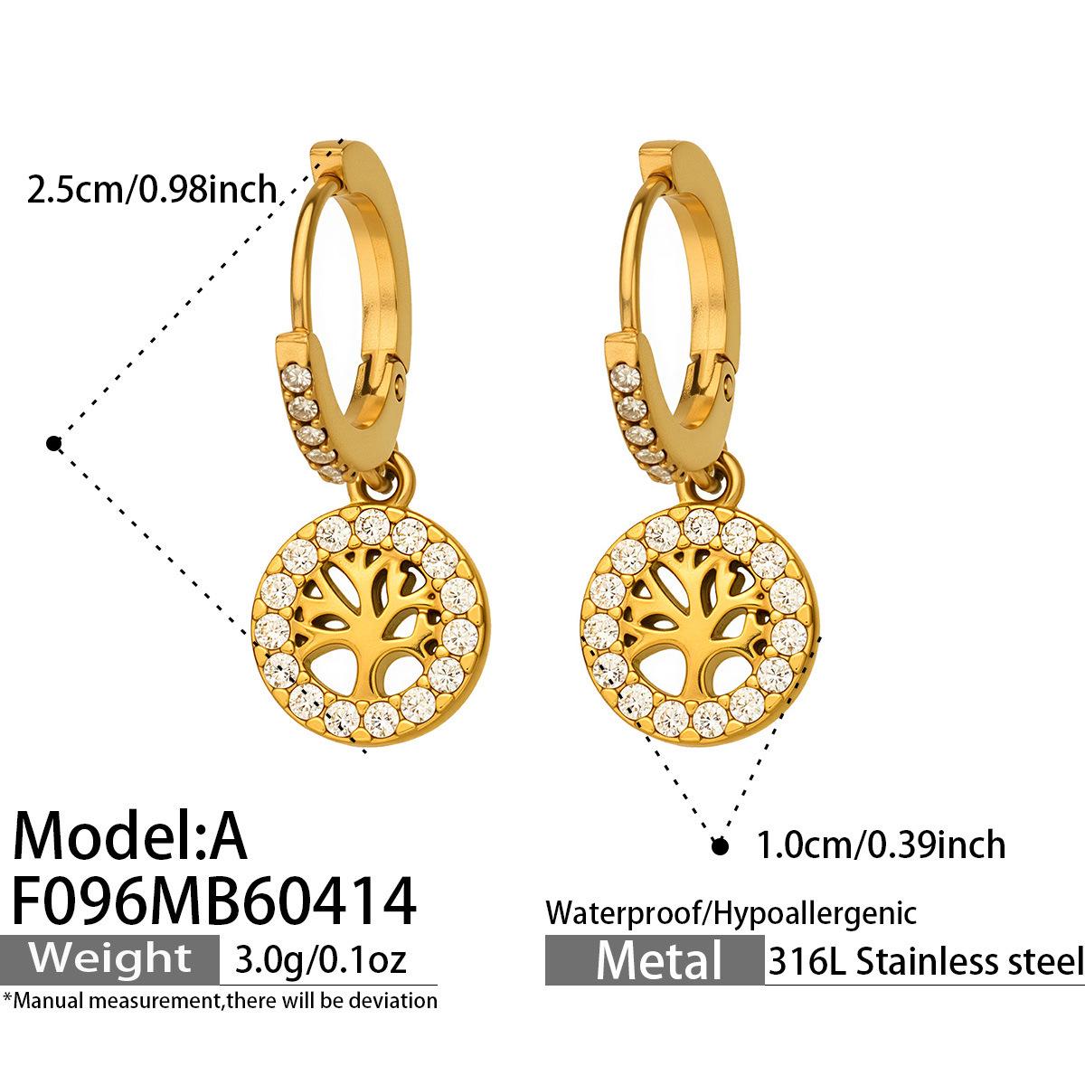 18K Gold Plated Tree of Life Earrings with Zirconia and Stainless Steel Backs