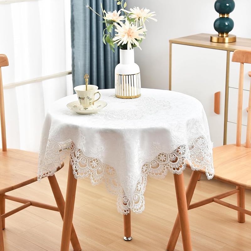 Elegant White Lace Jacquard Round Doily Tablecloth Table Topper Decoration Cover for Home Dresser Scarf and Table Centerpiece 24 Inch