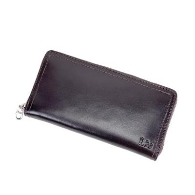 Lee Falcon Brieftasche mit rundem langen doppelten Fächern und Elektronischem Hergestellt aus Premium Italienischem Schokoladen-Reißverschluss, Geldbörse, Nähte, Münzen, Karten, Scheine, Geld,
