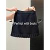 Plus Size Dark Grey Woolen Retro Pleated A-line Skirt for Women - Spring/Autumn