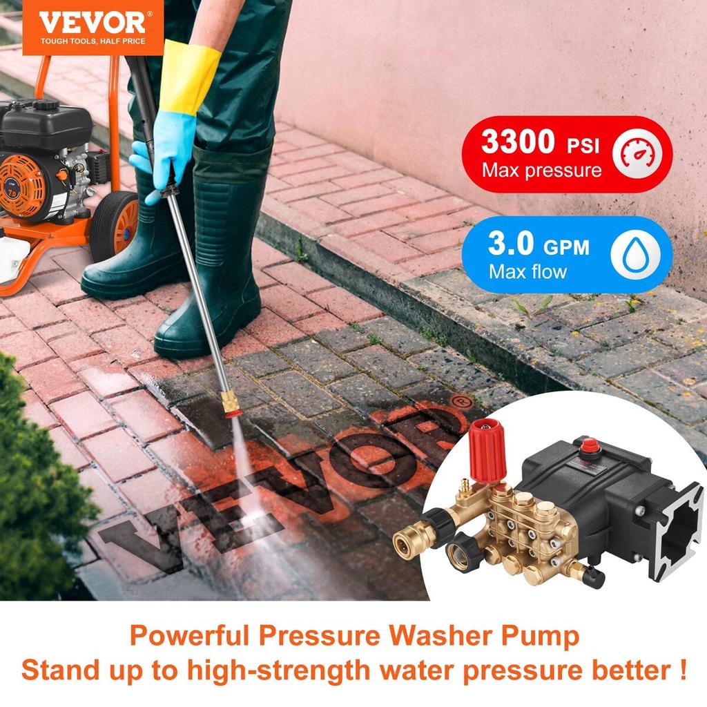 Pressure Washer Pump, 19 Mm Shaft Horizontal Triplex Plunger, 3700 PSI, 2.5 GPM, Replacement Power Washer Pumps Kit, Parts Washer Pump, Compatible