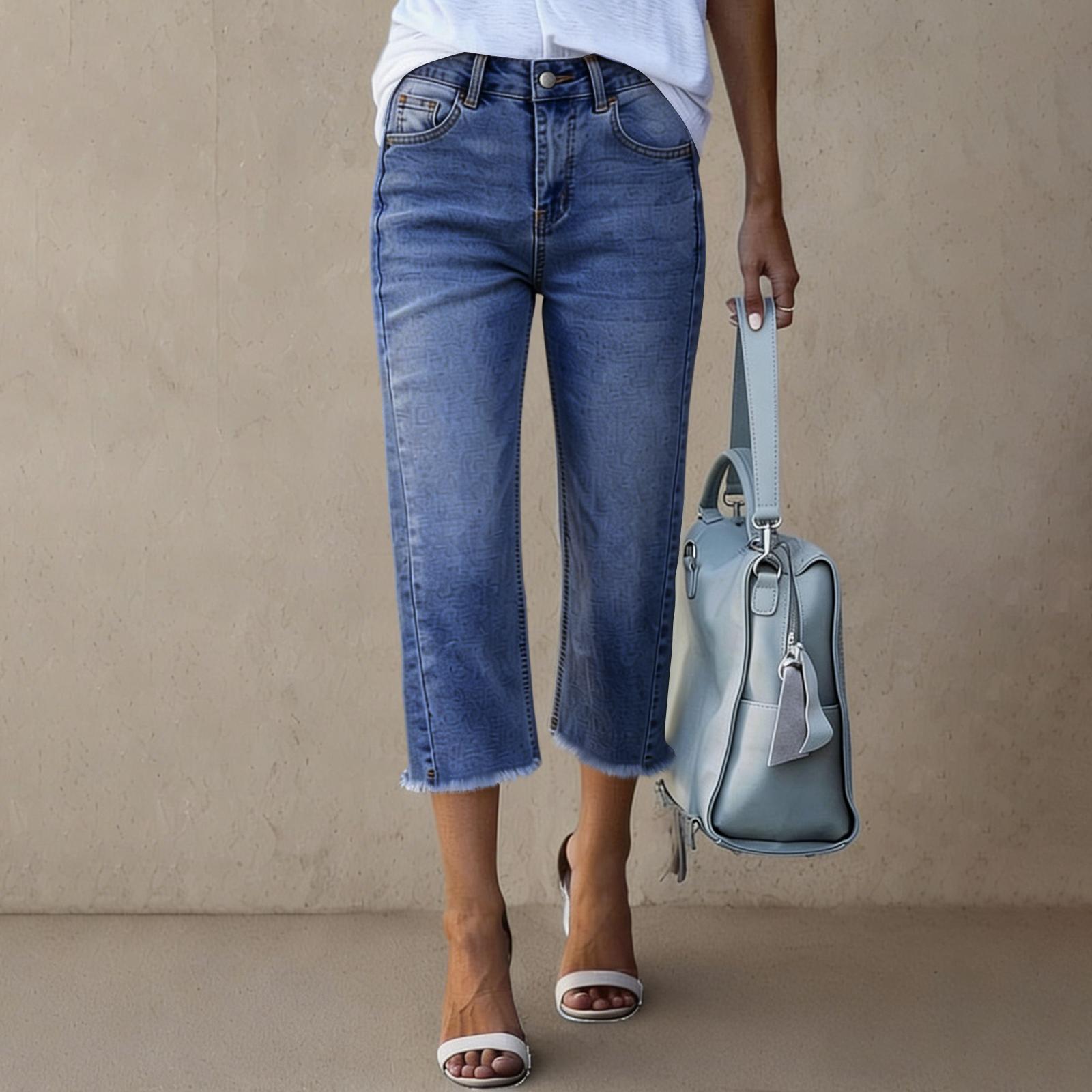 Women s Denim Classic Versatile High Waist Fashionable Cropped Pants S