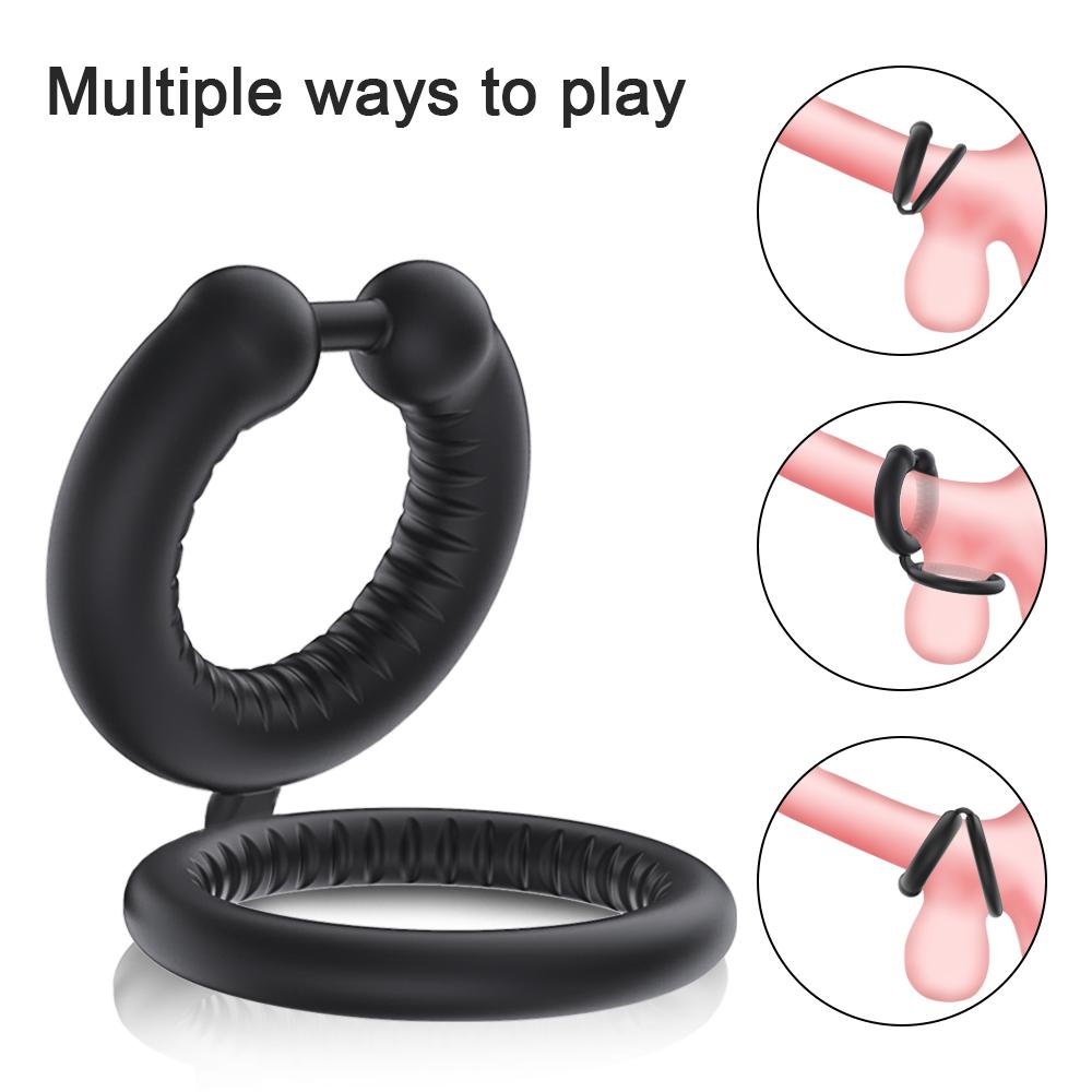 Men Penis Ring Ejaculation Delay Dual Ring Soft Sicilone Male Masturbator Sex Toy for Couple Games Cock Ring Penis Trainer