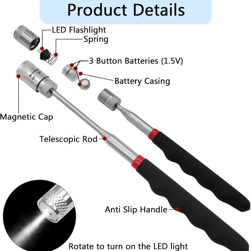 Mini Portable Magnet Tool Telescopic Magnetic Pen with LED Light Extendable Pickup Rod for Screws Nuts Bolts Metal Parts
