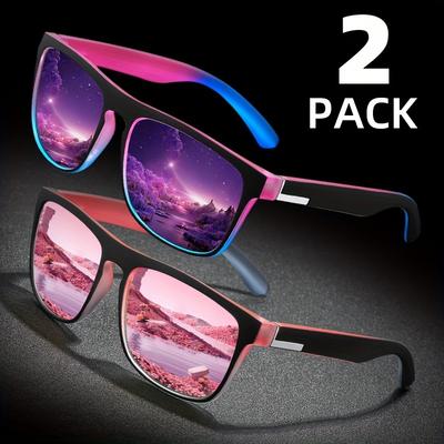 2 Pares Óculos de Sol Polarizados Quadrados Multicor Degradê Anti Reflexo Protetores Solares Para Festa de Verão Férias Viagem Dirigir Pesca