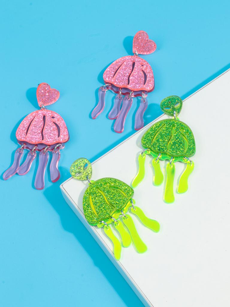 Fashion Candy Color Jellyfish Acrylic Drop Earrings Funny Glitter Animals Resin Dangle Earrings Fashion Accessories Jewelry