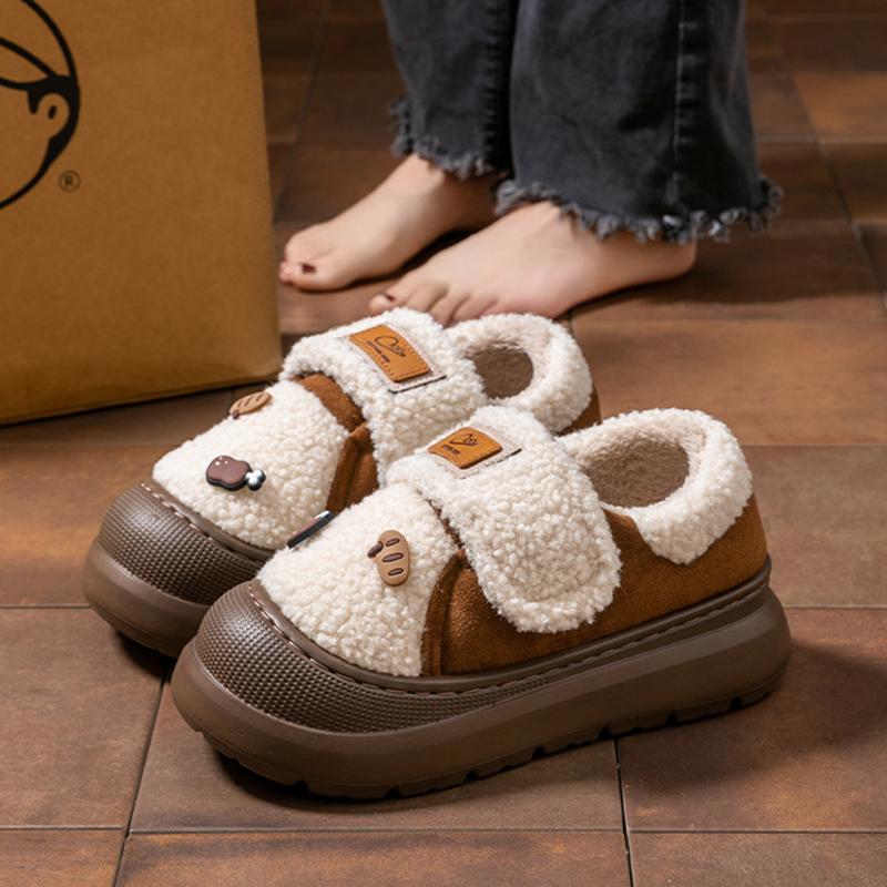Fashion Cute Thick Bottom Plush Casual Shoes Women 2025 Winter Chunky Platform Eva Sneakers Cartoon Decoration Designer Cotton Shoes