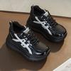 2025 Fashion Chunky Sneakers Women Flat Platform Genuine Leather Shoes Thick Sole 7cm Fashion Brand Ladies Sneakers Black White Shoes