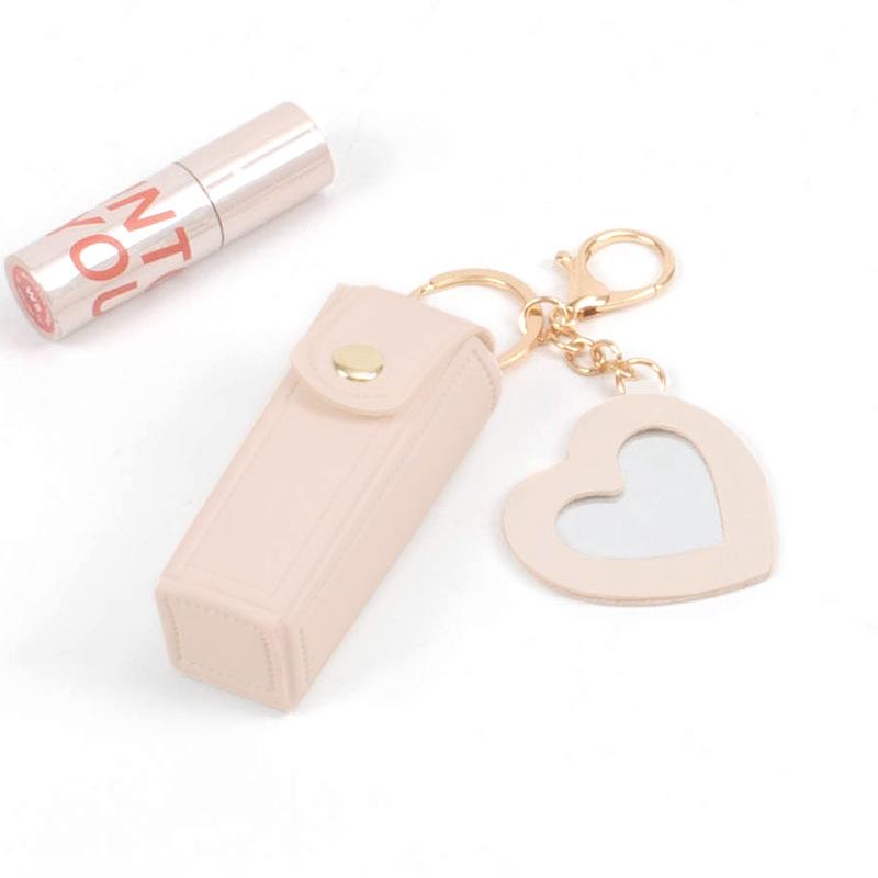 Custom Print Women Mini Portable Lipstick Storage Case Keychain Lipstick Bags With Heart Mirror