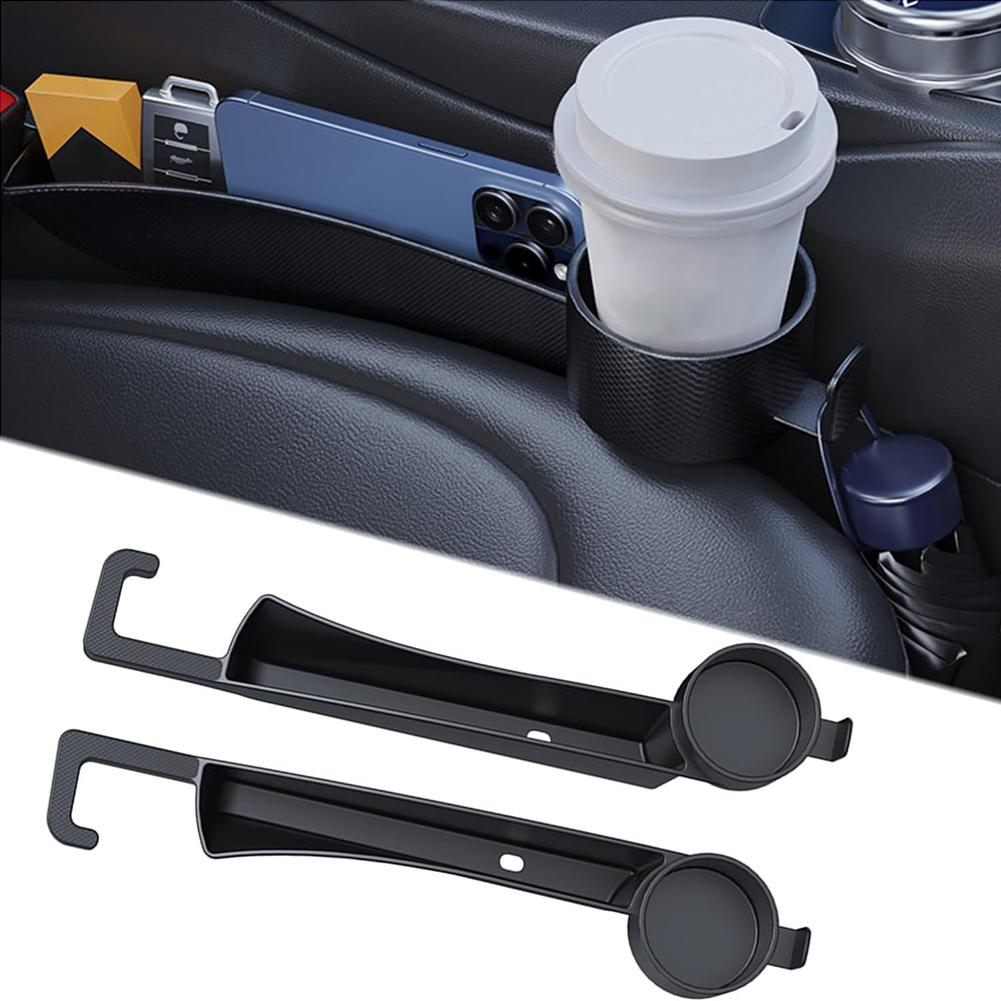 Dual Slot Car Seat Gap Organizer with Cup Holder, Universal Auto Gap Filler Strip 2 Pack with Seat Belt Holes