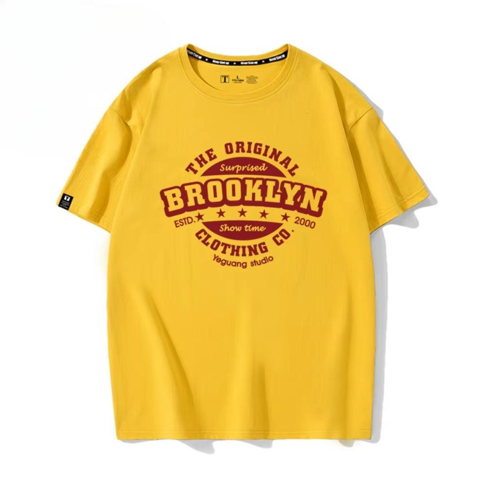 Summer Fashion Heavyweight Retro Men's English Letters 100% Cotton Printed Round Neck High-quality Casual Fitness Street T-shirt