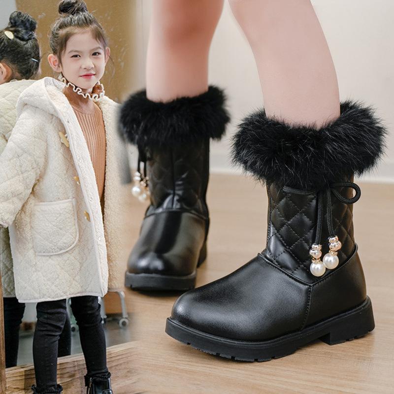 

Girls Boots, Winter Children s Mid Length Boots, Medium Size Children s and Little Girls Thick and Warm Snow Boots 27