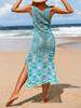Women Summer Dress Sleeveless Hollowed See-through Slit Beach  Cover-up Dress