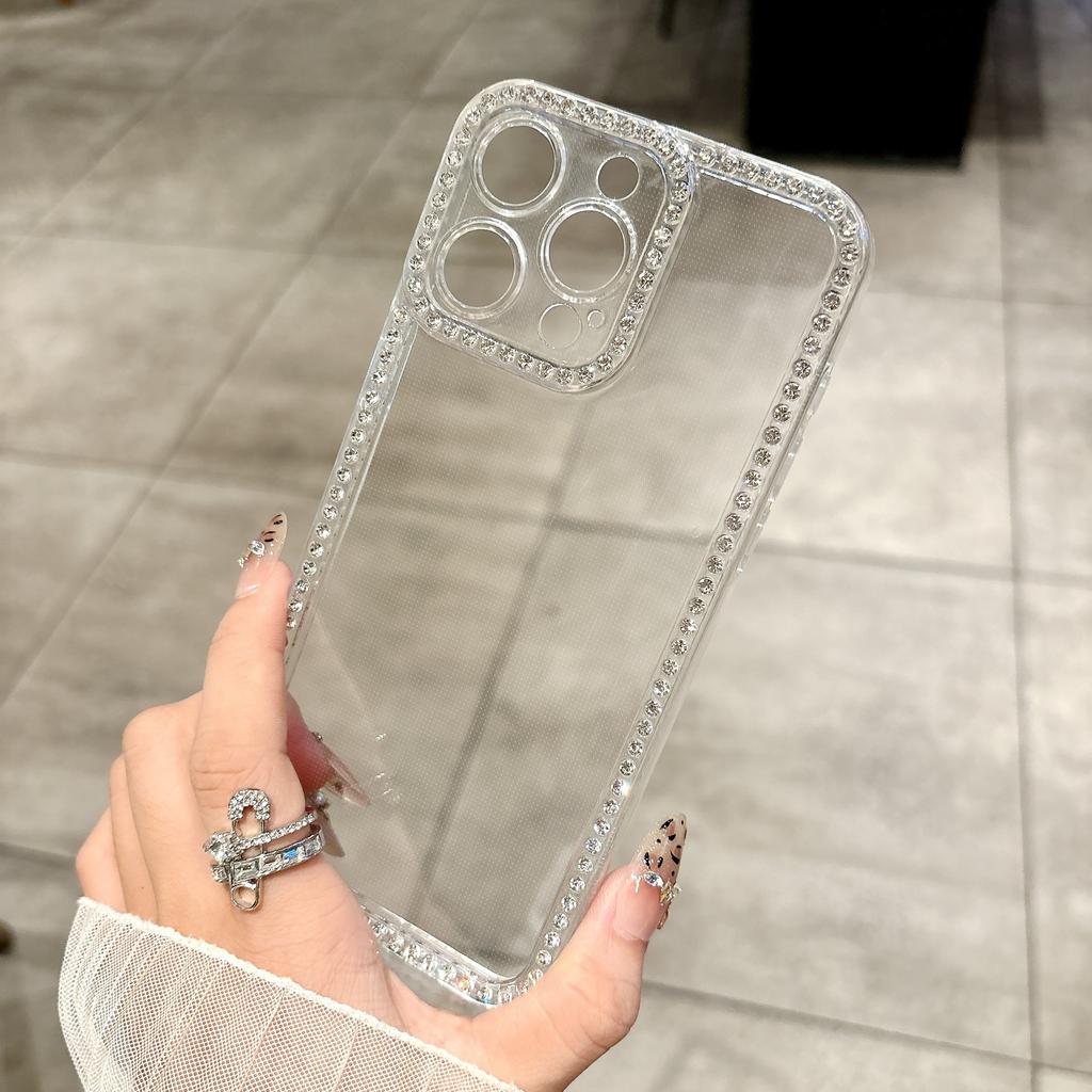 Applicable To IPhone16 Transparent Mobile Phone Case New Luxury Rhinestone 1514 Apple 17 Promax Protective Case Simple