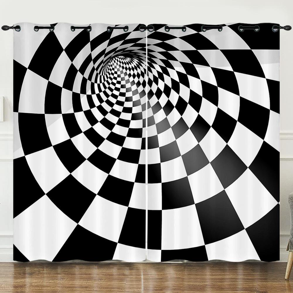 Curtains 3D Three-dimensional Pattern Curtains Nordic Wind Irregular Special-shaped Blackout Curtains Bedroom Free of Punching