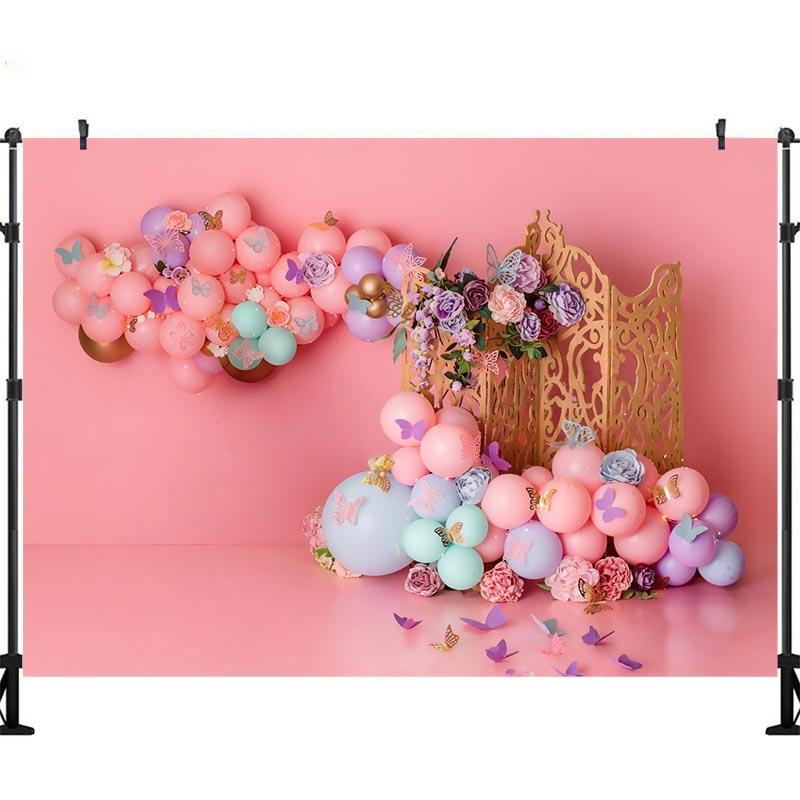 LS Butterfly Garden Backgrounds Cake Smash Kids Adult Photography Props Child Baby Balloon Decors Photo Backdrops