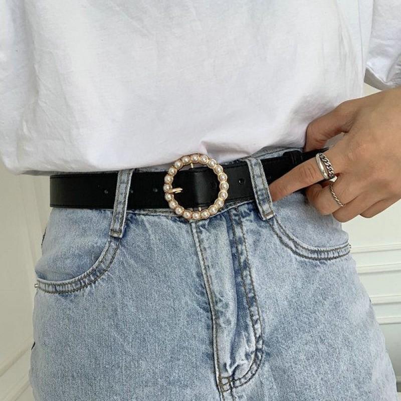 Elegant Rhinestone Round Buckle Women's Waist Belt Perfect For Fashionable Student Style