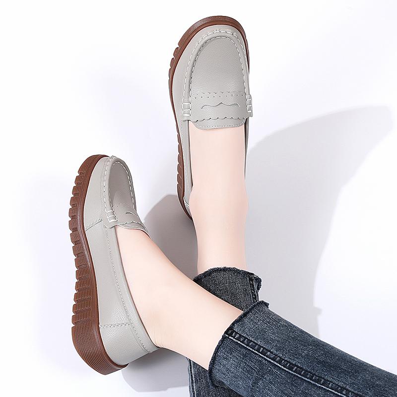 Weiche Mokassins für Damen zum Hineinschlüpfen, lässig, elegant, für den Sommer, atmungsaktives Leder, schwarze Mokassin-Schuhe