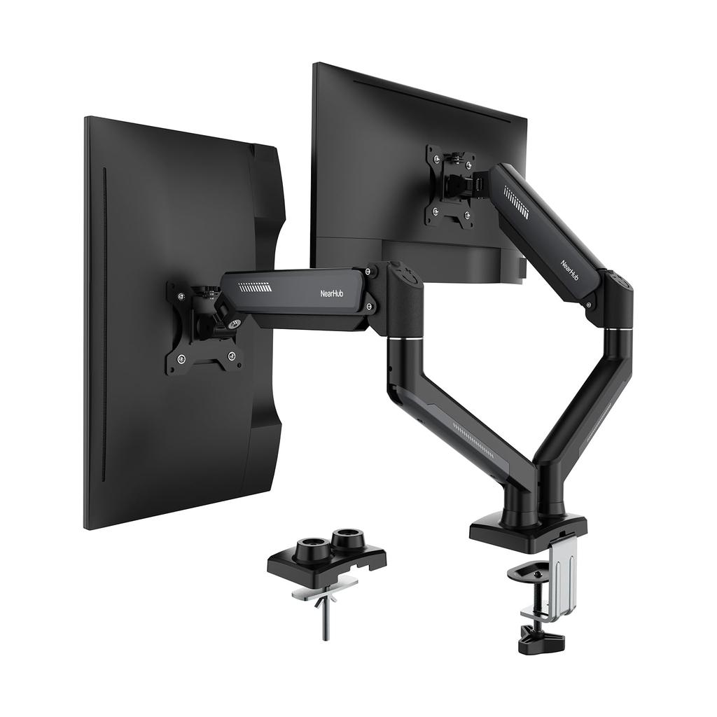 NearHub MA20-GR Dual Monitor Arm, Gas Spring Type, Compatible with 13-32 Inch Monitors, 9kg Weight Capacity, VESA 75x75mm100x100mm ClampGrommet