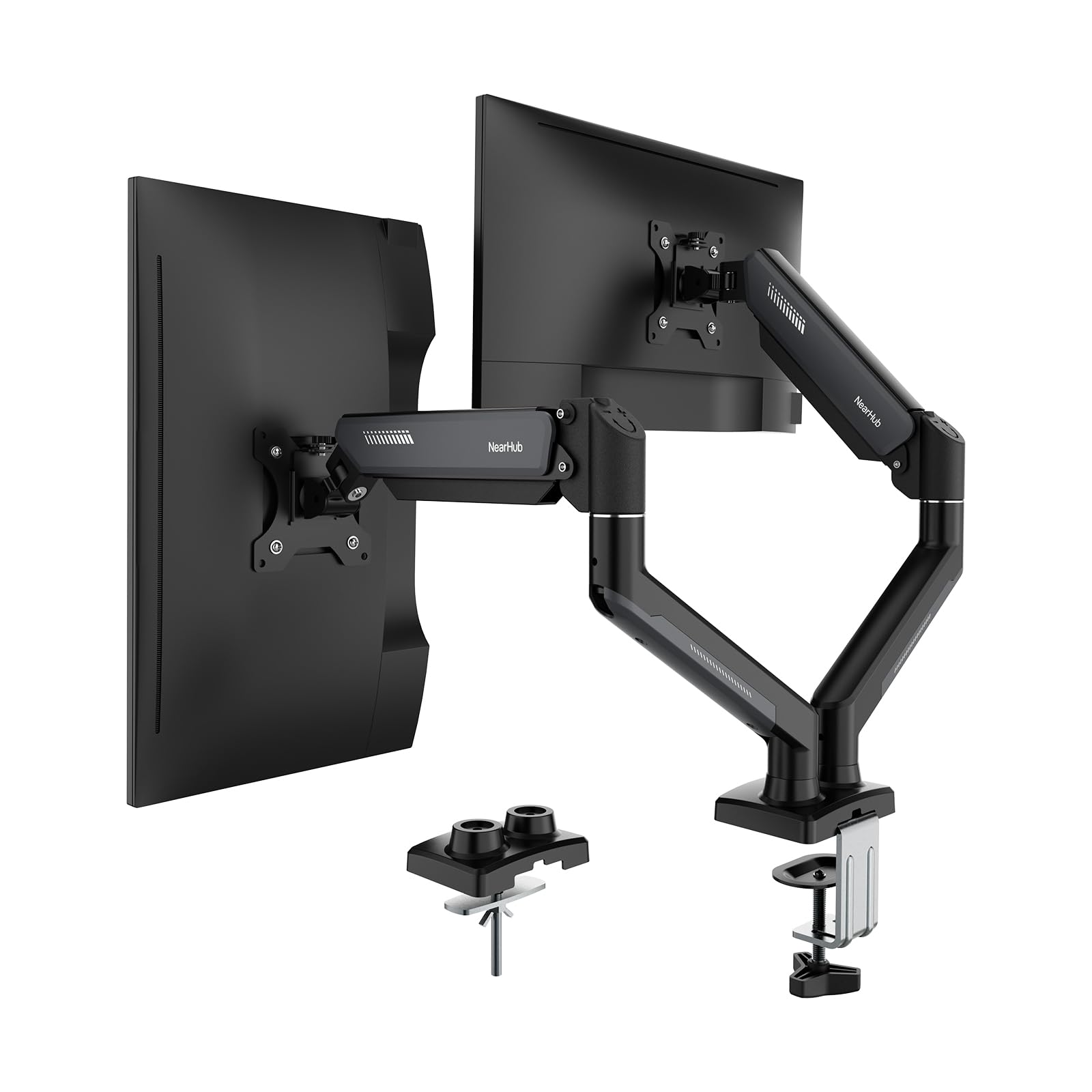 

NearHub MA20-GR Dual Monitor Arm, Gas Spring Type, Compatible with 13-32 Inch Monitors, 9kg Weight Capacity, VESA 75x75mm100x100mm ClampGrommet