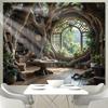 2D Fantasy Forest Study Room with Round Window Backdrop Photography Background Banner