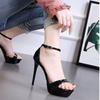 Comemore Sexy Black Extreme High Heels Platform Sandals for Women Buckle Strap Open Toe Sandal Stripper Pole Dance Shoes