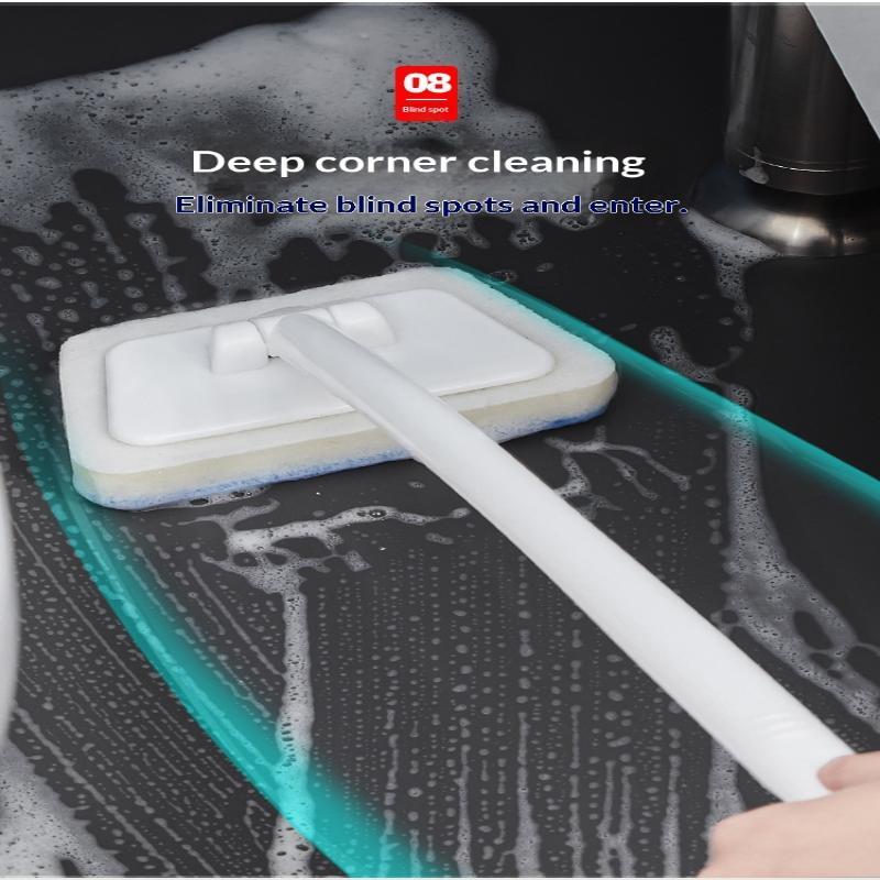 Long Handle Bathroom Cleaning Brush With Soft Scratch Free Scrub Pad For Bathtub Tile Sink Cleaning