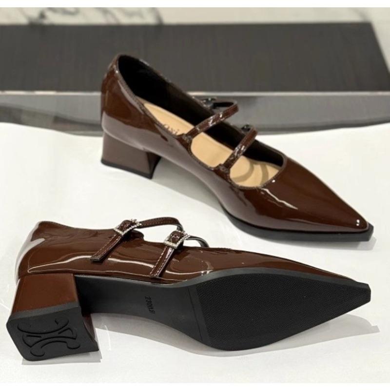 Fashion New Women's Spring Autumn Women Double Buckle Shoes Leather Square Head Square Heel Solid Color Women's Shoes Zapatos Mujer