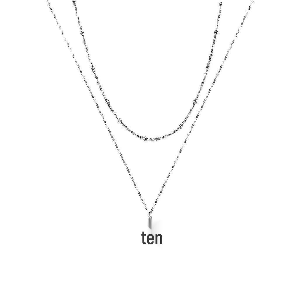 Stainless Steel Double Layer Cross & Bead Necklace for Women