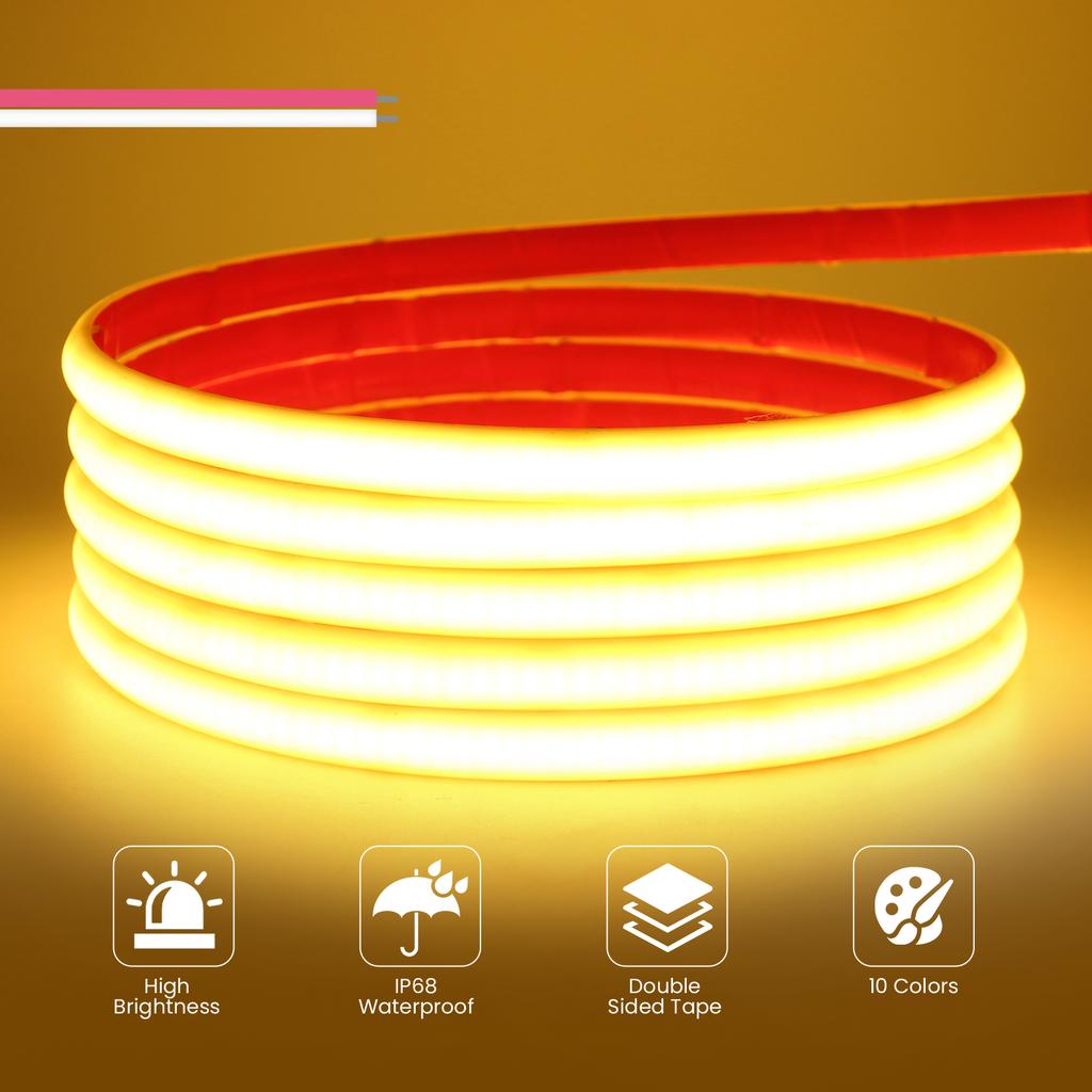 IP68 Waterproof COB LED Strip Light 12V 24V Flexible LED Neon Tape 320LEDs/m High Density Linear Light Outdoor Swimming Pool