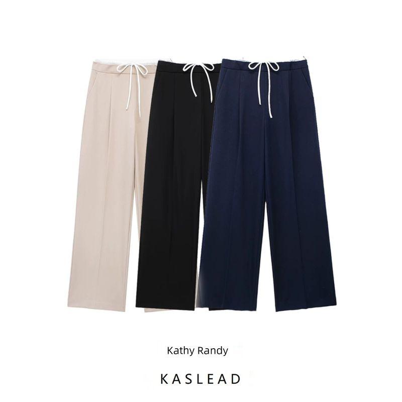 Kaslead Casual Easiest for Match Double Layer Waist Wide Leg Pants