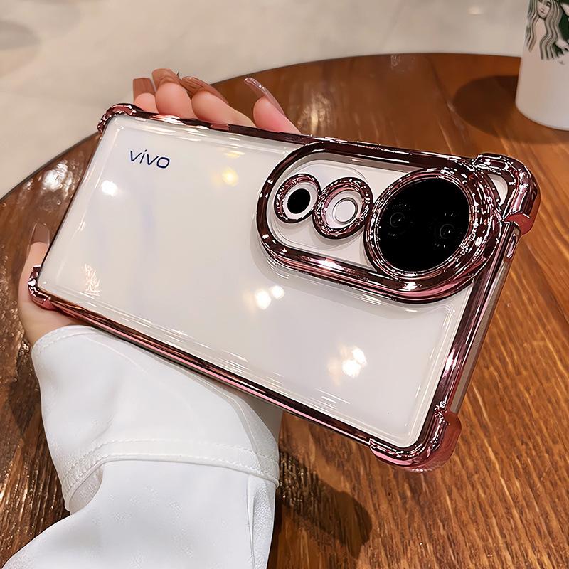 

Четырехугольный противоударный Подходит для Vivox200P Чехол для мобильного телефона с подушкой безопасности Гальванический прозрачный S19pro Полностью закрывающий X100S Защитный чехол X200promini розовый