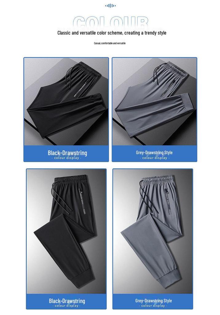 Men's Quick-Dry Ice Silk Elastic Print Cropped Sports Pants - Thin, Loose & Plus Size for Summer