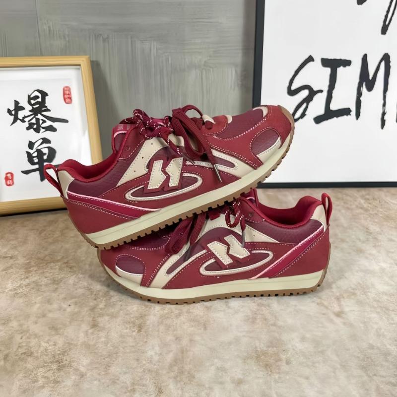 

Retro contrasting color splicing thick bottom women s new comfortable and versatile mesh surface breathable and casual 40 красный