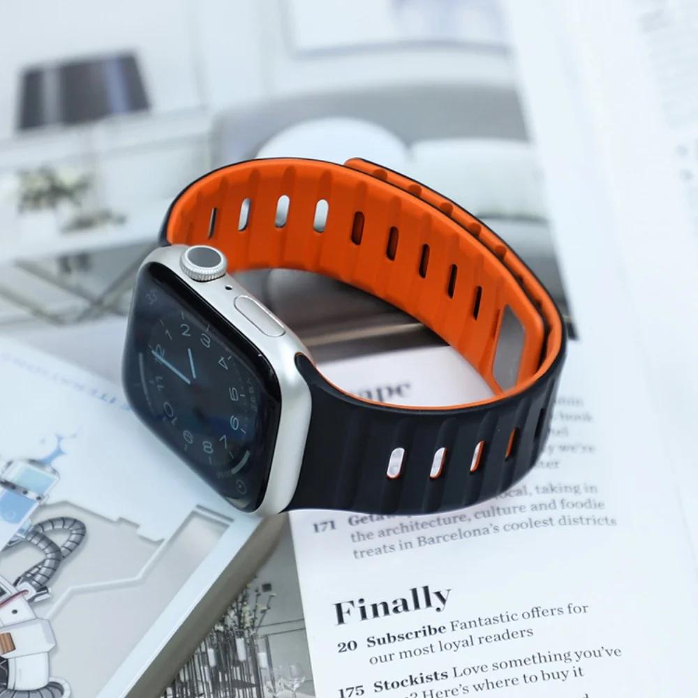 Magnetic Strap For Apple Watch Ultra 1 2 3 49mm 44mm 45mm 46mm 42mm 41 Sport Silicone Bracelet Belt IWatch Series 11 10 8 7 6 Se 3 Band