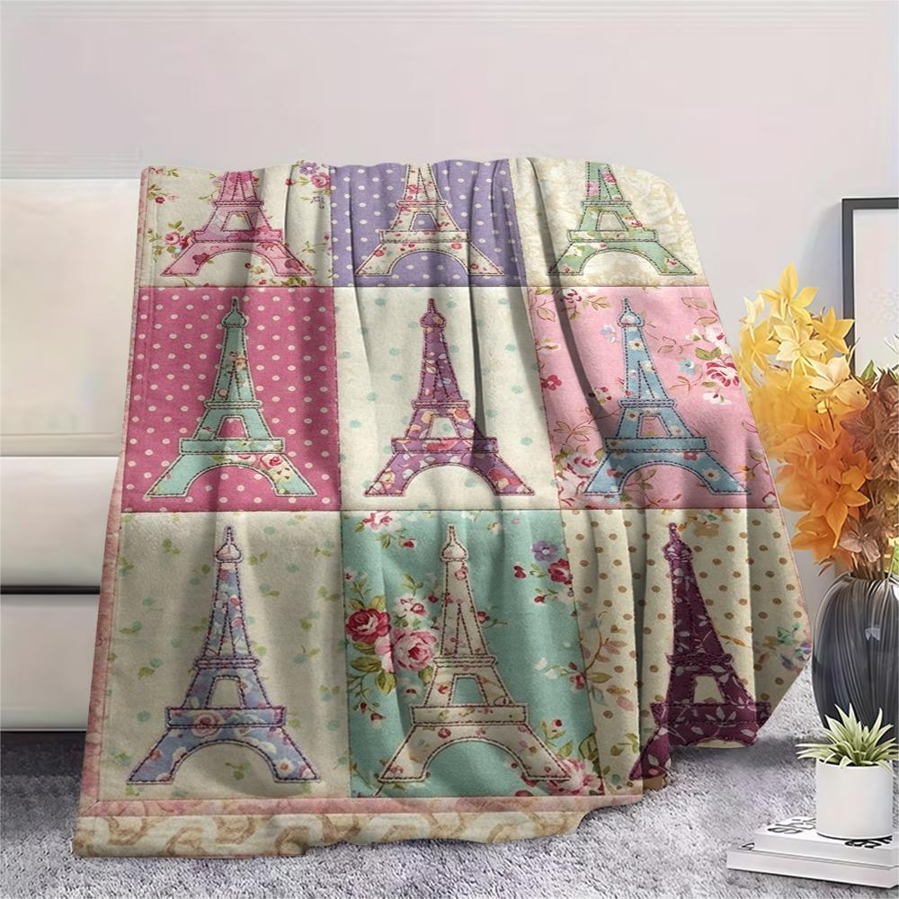 Paris Eiffel Tower Print Flannel Blanket, High Quality Comfortable for All Seasons, Home Decor, Warmth and Comfort, Perfect for Christmas Gifts91