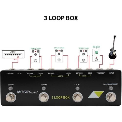 3 Loop Box Guitar Effect Pedal with Channel Select True Bypass Guitar Effect Loop Switcher Pedal Channel Switcher Box Aluminum 6.35mm Input Output