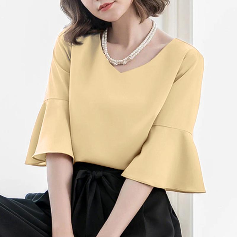 ZANZEA Women Casual V-Neck Flare 3/4 Sleeve Loose Blouse