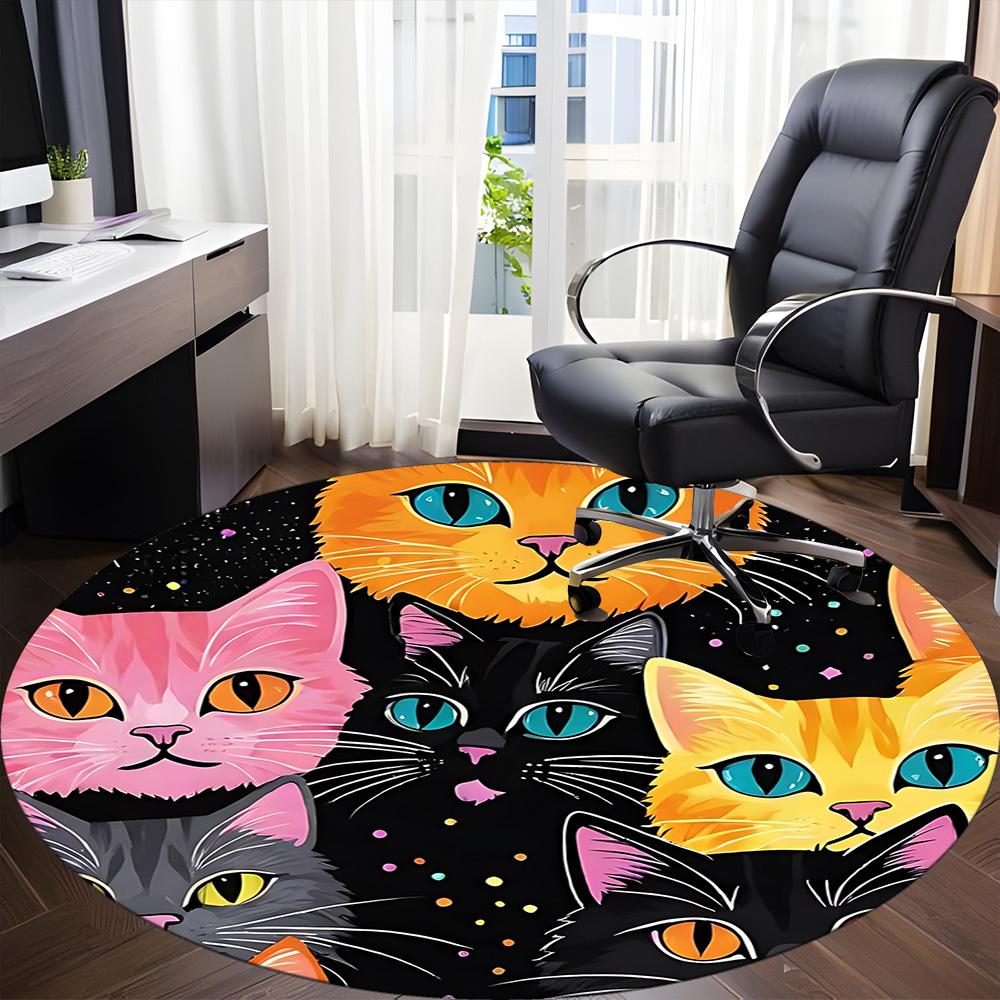 1pc Colorful Cats Carpet for Office Non-Slip, Round Carpet, Soft & Comfortable, Carpet for Office, Lightweight Round Floor Mat Yy251226068
