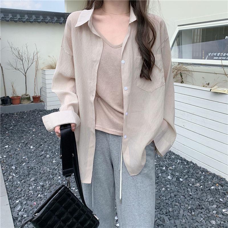 Women's Stylish Loose Tencel Cotton Sun Protection Drape Shirt – Thin Long Sleeve Korean Spring/Summer Top