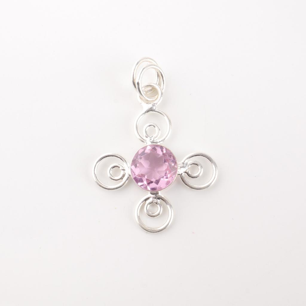 Rare Morganite Gemstone 925 Sterling Silver Jewelry Handmade Round Stone Pendant PP-41-10
