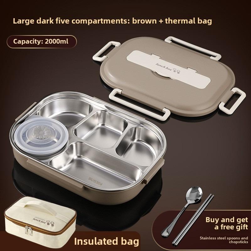 304 Stainless Steel Portable Bento Box with Bag Fork Spoon Preservation Box  School