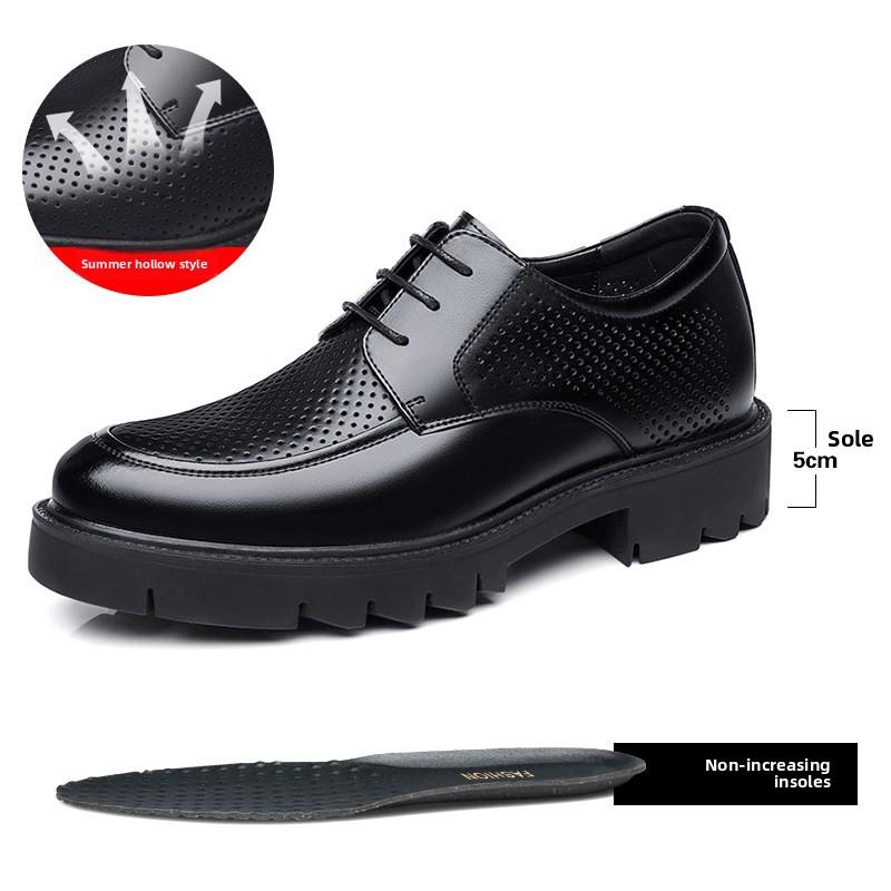 Men Height Increasing Shoes 8cm Summer Sandals 10cm Elevator Dress Leather Shoes Business Hollow Out Big Head Formal Shoes