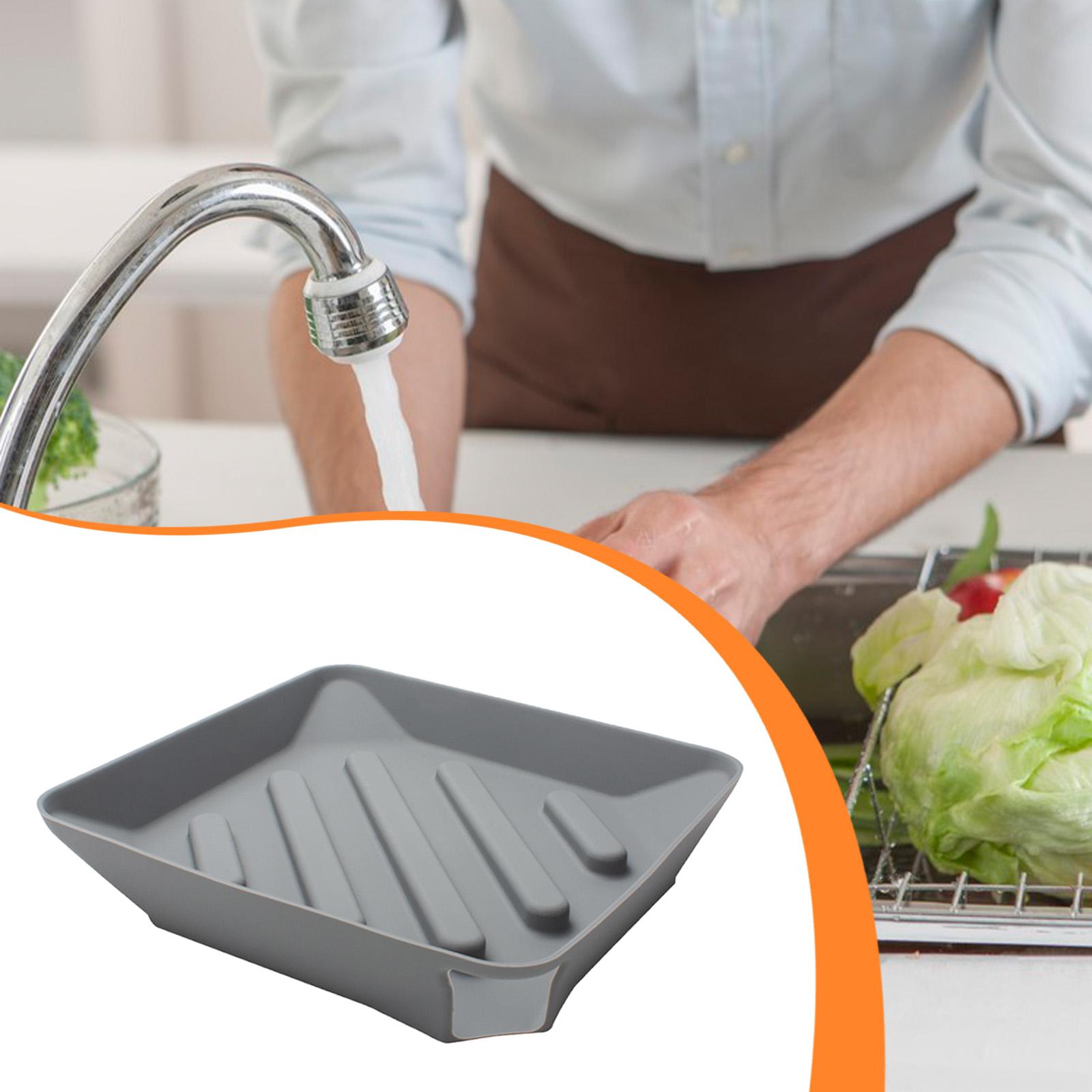 

Draining Tray Silicone Sponge Holder Versatile Heat Resistant Organizer Dish Drying Mat for Kitchen Sink Area серый