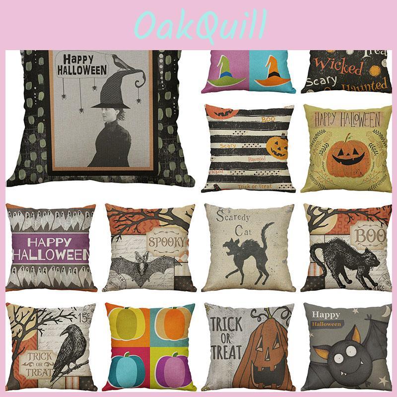 Cozy Halloween Animal Print Cushion Cover Cotton Linen Pillow Case For Seasonal Home Accents