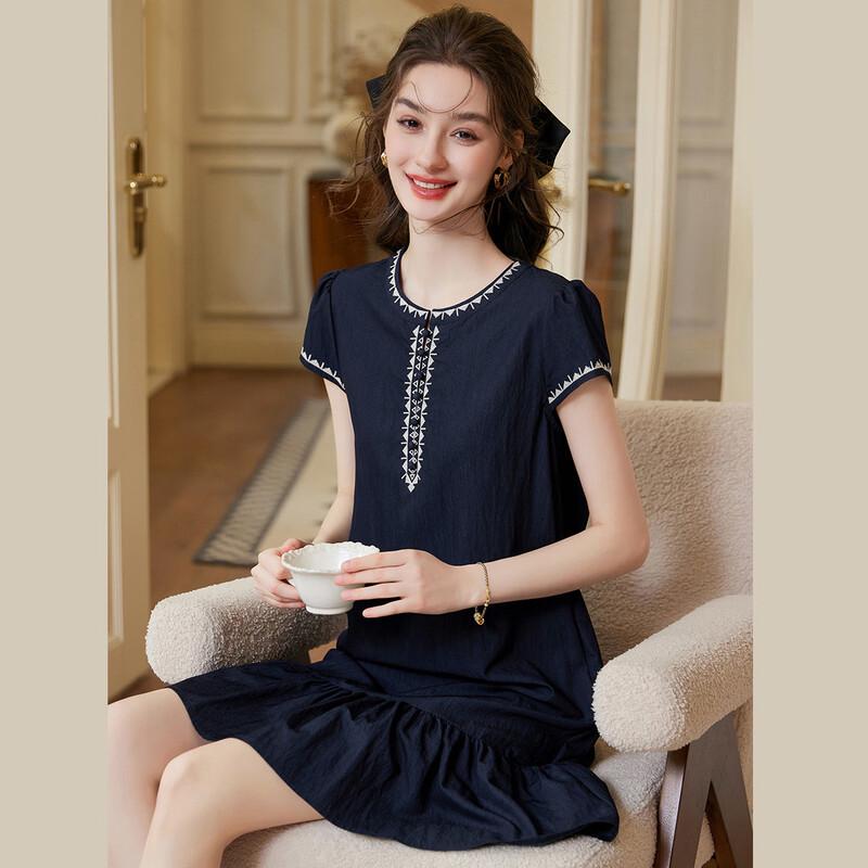 Bailuyu Women s Embroidered Round Neck Midi Dress S