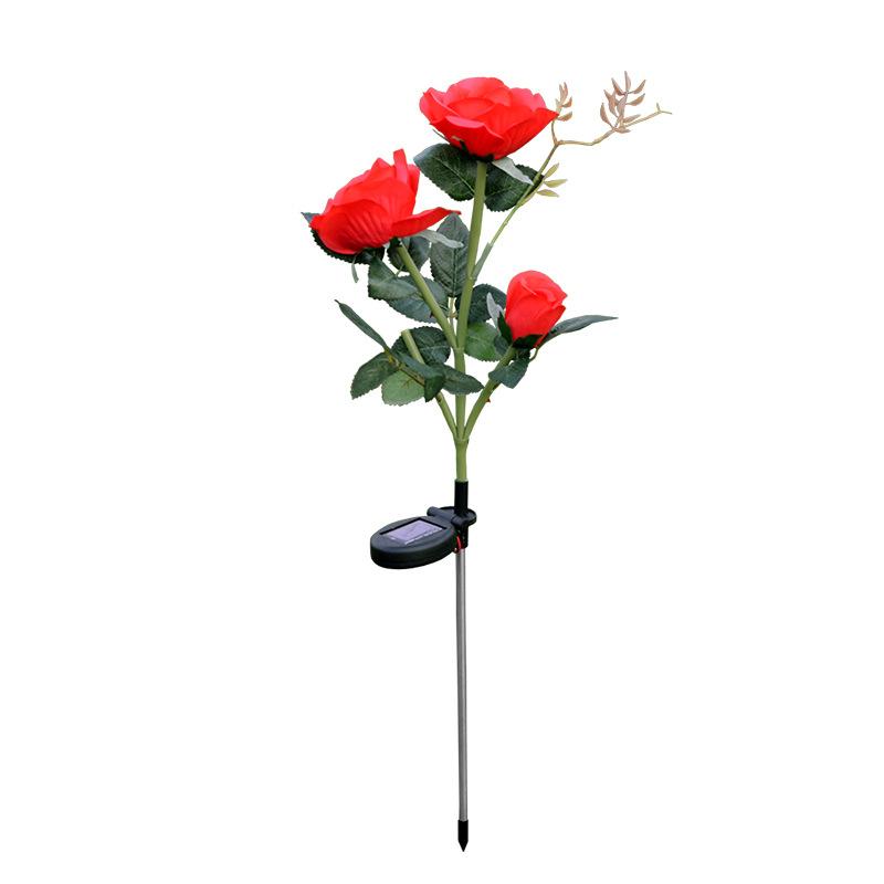 3-head Solar-powered Rose Flower Lights Garden LED In-ground Lamps Courtyard Decoration Rose Lawn Lights IP44 CE Certified