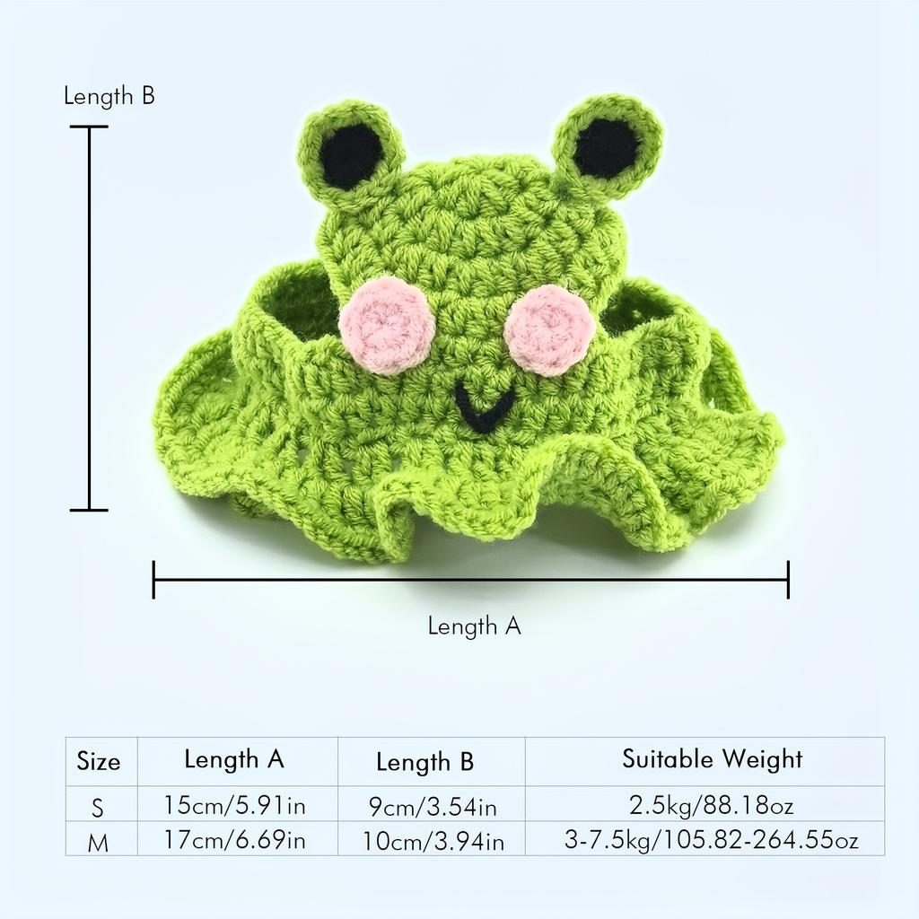 New Pet Hood Hand-knitted Hat in the Shape of a Little Frog Pet Headwear Suitable for Small to Medium-sized Dogs and Cats