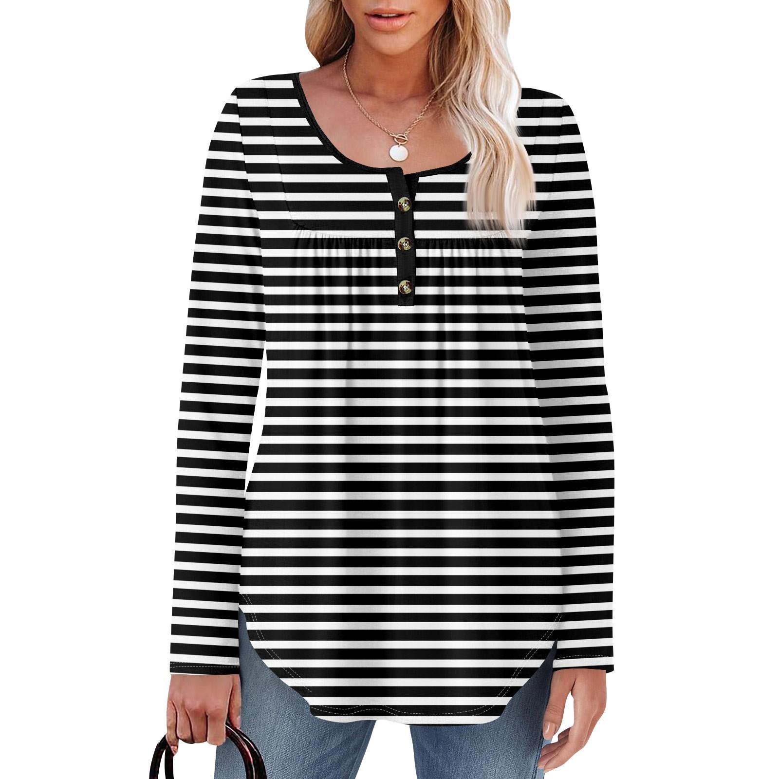 

Женская туника с длинным рукавом, свободные топы, повседневные топы оверсайз, плиссированная туника, застегивающаяся на пуговицы, повседневные женские топы с принтом XL чёрный