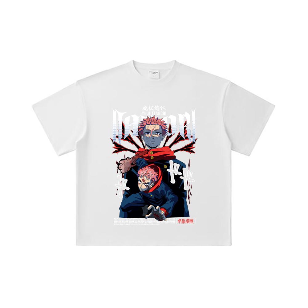 260 GSM Double Yarn 32 Count 100% Cotton Jujutsu Kaisen V20 Yuji Print Unisex Heavy Cotton T Shirt